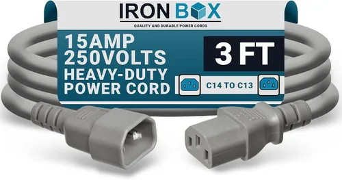 Vista 53 de IronBox Electric - Cable de Alimentación C14 a C13 de Servicio Pesado, 15A, 250V, Cable de Extensión para Computadora 14/3 AWG - Cables