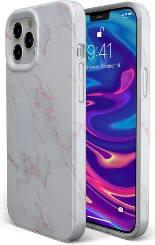 Vista 7 de Funda para iPhone 11 Pro Max Casely Rubor Sutil Mármol Blanco y Rosa Diseño Clásico Ultra Delgado