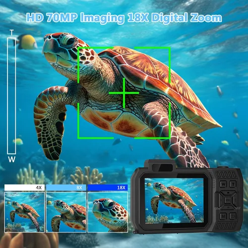 Vista 5 de Cámara Digital Impermeable 8K para Esnórquel: 70MP 33FT Cámara Subacuática Compacta Resistente HD de Doble Pantalla con Zoom de 18X Selfie, Tarjeta
