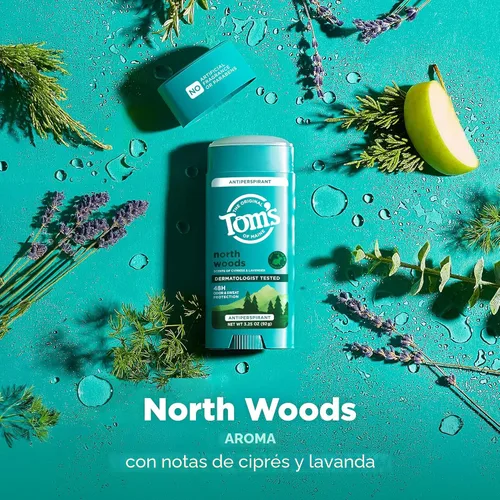 Vista 4 de Tom’s of Maine North Woods - Desodorante antitranspirante para hombres y mujeres, 48 horas de protección contra el olor y el sudor, aroma a pachulí