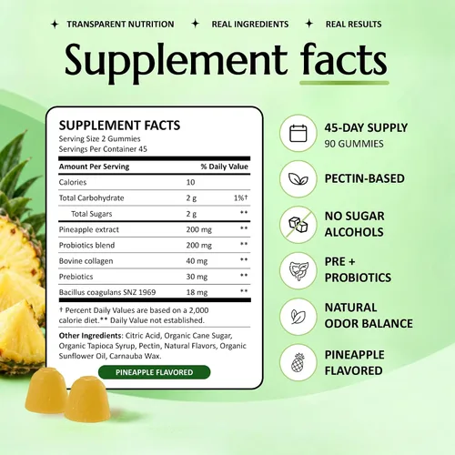 Vista 4 de BRINGME - Gomitas prebióticas y probióticas de equilibrio, piña, colágeno, prebióticos y prebióticos para el equilibrio del pH, salud intestinal