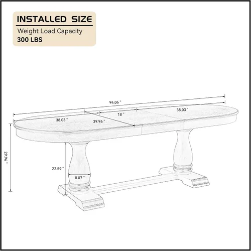 Vista 2 de WILLIAMSPACE Mesa de comedor extensible de madera de 94 pulgadas para 6 a 8 pulgadas, mesa de cocina ovalada rústica rústica con patas de madera