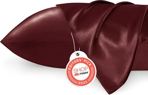 Vista 38 de Bedsure Paquete de 2 fundas de almohada de satén similares a las fundas de almohada de seda tamaño estándar, funda de almohada para mujeres que
