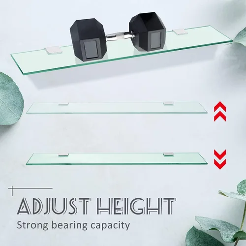 Vista 4 de Tatuo 2 piezas de 23.6 pulgadas estante de baño de vidrio templado para baño, acero inoxidable 304 estantes de vidrio flotante de montaje en pared