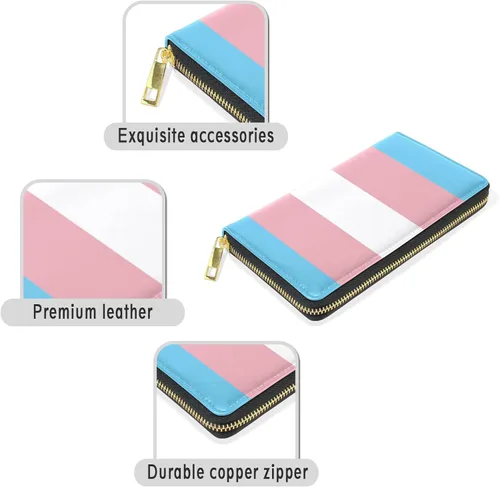 Vista 4 de Cartera larga para mujer, monedero con cremallera, cartera de cuero, Bandera del orgullo transgénero, Gótico