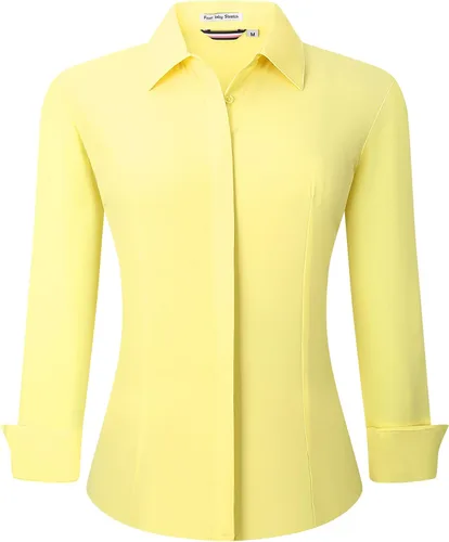 Vista 40 de Alex Vando Camisas de vestir para mujer, sin arrugas, ajuste regular, manga larga, elástica, camisa de trabajo