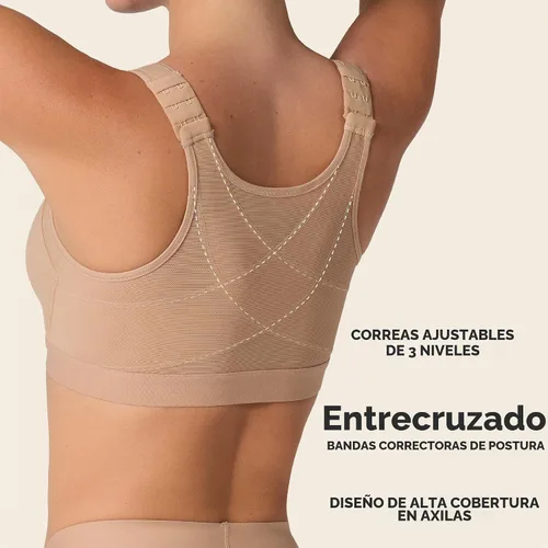 Vista 2 de Leonisa Multi-Funcional – Brasier Corrector de Postura, Sin Aro, Cierre Frontal para Mujeres, Cobertura Completa 801 - Beige dorado