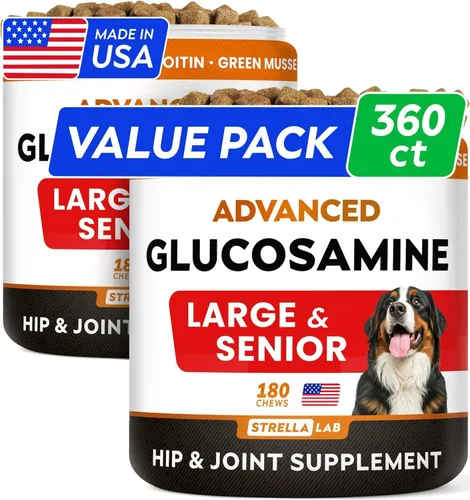 Vista 15 de STRELLALAB Suplemento avanzado de glucosamina para cadera y articulaciones para perros y caballos mayores, mejillón y colágeno de labios verdes