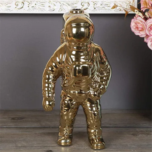 Vista 2 de Uterstyle Figura de astronauta de cerámica, estatua de astronauta, jarrón temático aeroespacial, manualidades, decoración del hogar, regalo de Dorado