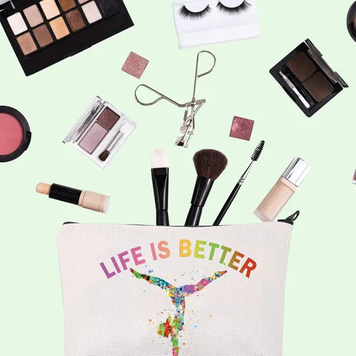 Vista 2 de FOTAP Bolsa de cosméticos para gimnasta, regalo inspirador, regalo para amantes de la gimnasia, bolsa de viaje para niña, Blanco, Life Down