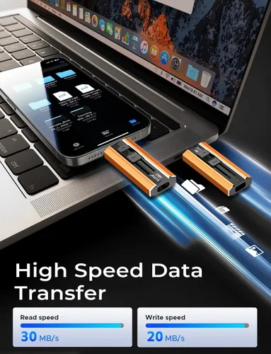 Vista 3 de EATOP Unidad flash de doble interfaz de 256 GB, no requiere aplicación, memoria USB portátil para iPhone, iPad, Android, PC y Mac, almacena Naranja