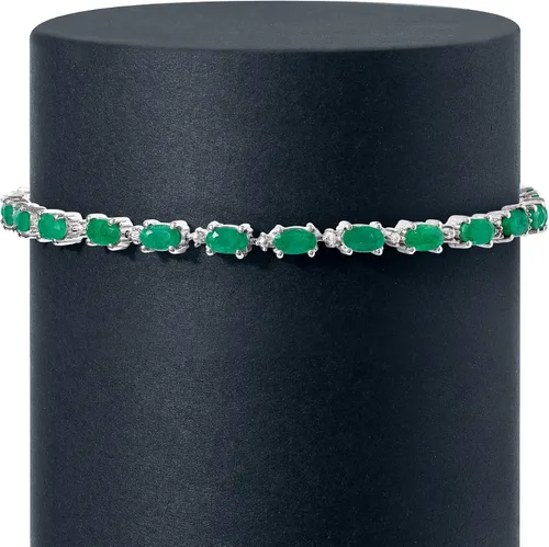 Vista 3 de Ross-Simons 8.00 ct. t.w. Emerald Bracelet With Diamonds in Sterling Silver