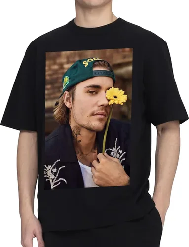 Vista 2 de Justin Bieber Camiseta con póster para mujeres, hombres, jóvenes, niños, camisetas Mugshot, disfraz para niñas, divertido y suave, camiseta negra