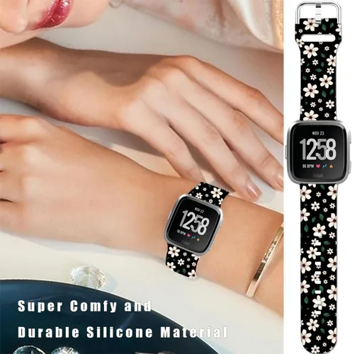 Vista 4 de Correas de reloj de silicona suave compatibles con Fitbit Versa 2/Versa/Fitbit Versa Lite/SE, correa de repuesto con bonito patrón floral de 0.98