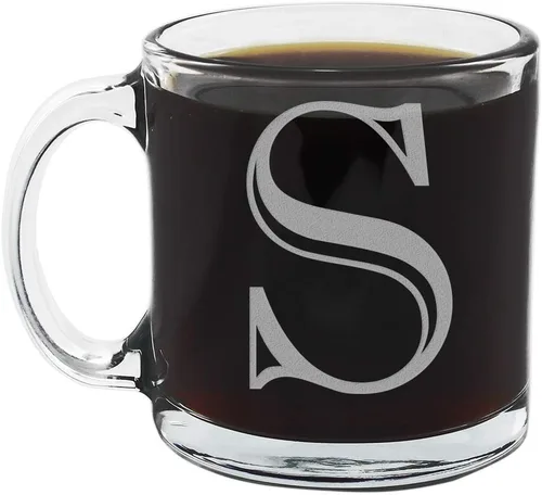 Vista 19 de Spotted Dog Company Taza de café de vidrio transparente con monograma grabado de 12 onzas (letra A), regalos de café personalizados de la A a la Z
