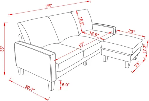Vista 2 de Sofá modular convertible para sala de estar, sofá moderno en forma de L, sofás de tela de 4 asientos con almacenamiento y bolsa USB y revista