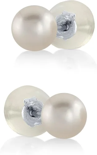 Vista 21 de THE PEARL SOURCE White Japanese Akoya Pearl Stud Earrings for Women – Genuine Cultured Pearls, Hypoallergenic Jewelry with Secure 14k Gold Backing