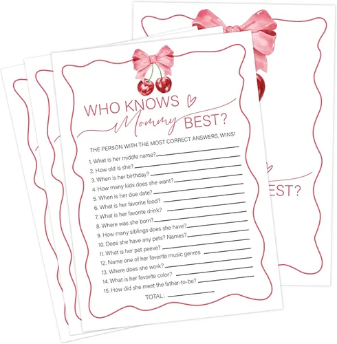 Vista 11 de Cherry Baby Shower - Juego de bingo para 30 invitados con tarjetas de juego, revelación de género, suministros y decoraciones para baby shower (DV35)