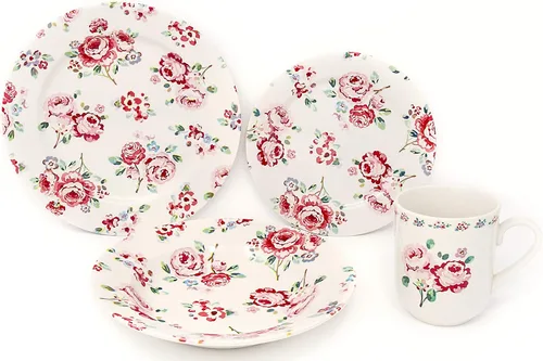Vista 25 de TUDOR ROYAL - Juego de vajilla redonda de porcelana de 12 piezas, servicio para 4, diseño azul aster, multicolor floral, platos, tazones, tazas
