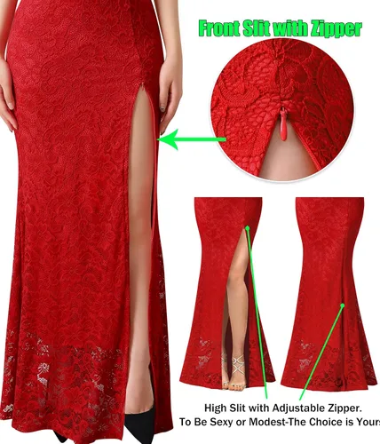 Vista 6 de VFSHOW Vestido largo de encaje con cuello halter y cremallera para mujer