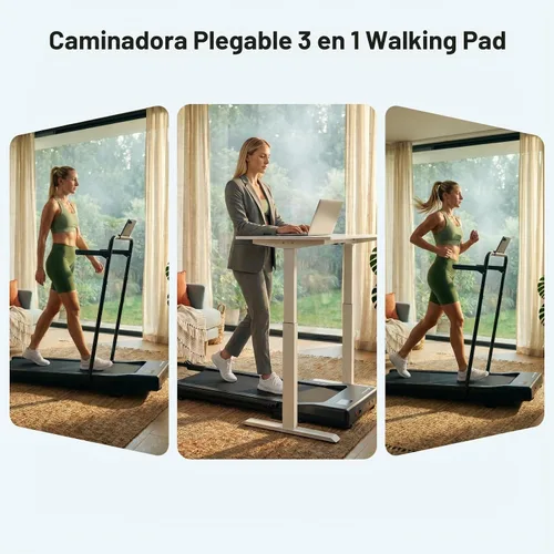 Vista 3 de DeerRun Walking Pad Treadmill with Incline & Handle Bar Negro sólido
