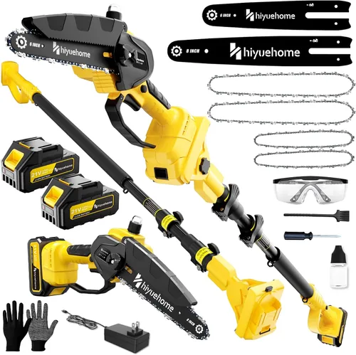 Vista 11 de Mini motosierra de 6 pulgadas, motosierra inalámbrica con engrasador automático, sierra de cadena eléctrica de mano con bloqueo de seguridad, motor