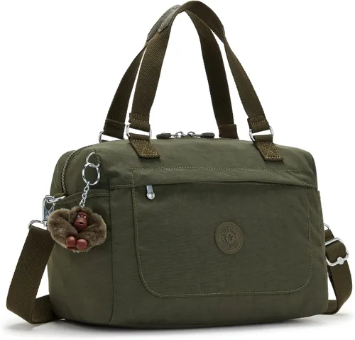 Vista 4 de Kipling Bolso de mano Flora para mujer, ligero, bolso de viaje de nailon, tono verde jade