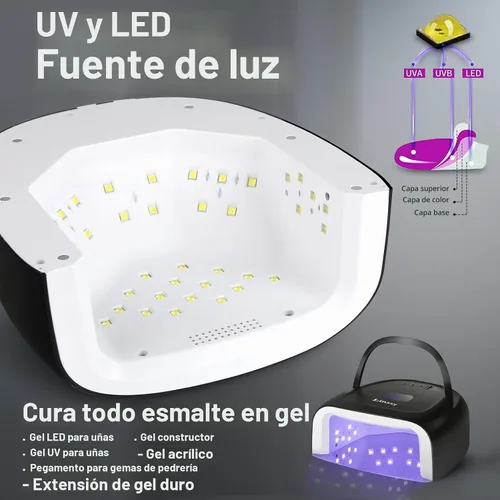 Vista 4 de Linssy - Lámpara de uñas UV inalámbrica, luz UV de 60 W para uñas de gel 4 Time Settings, Rechargeable Nail Lamp with 42 Beads to Faster