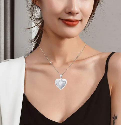 Vista 4 de 2 Pcs Locket Necklace that Holds Pictures Stainless Steel Locket Pendant Necklace Memory Photo Pendant Necklace for Women Girls