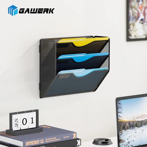 Vista 7 de Gawerk Organizador de archivos de pared colgante de 3 niveles, organizador de papel de correo de malla para colgar carpetas de archivos para oficina