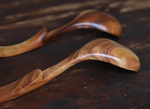 Vista 3 de Cucharón de madera de 3 tamaños, cucharas de madera para cocinar, cucharón de madera para sopa, teca natural, cuchara de madera antiadherente