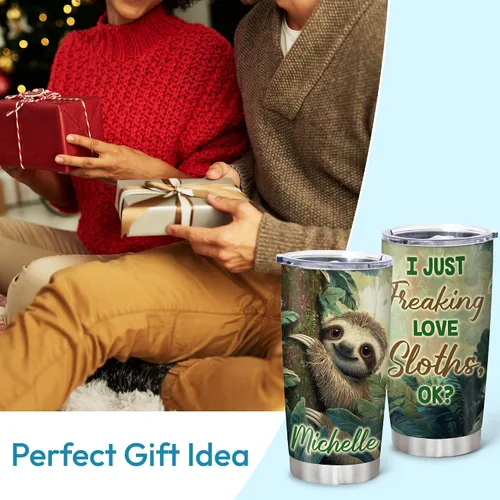 Vista 3 de Hyturtle Regalos personalizados para los amantes de los perezosos, vaso de acero inoxidable con nombre personalizado de 20 onzas con tapa, idea