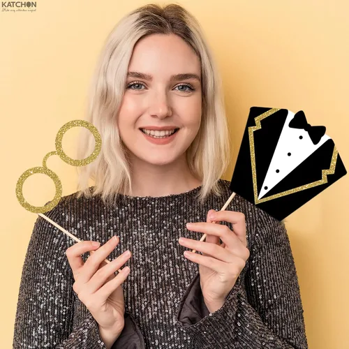 Vista 6 de KatchOn, Glitter New Years Photo Booth Props 2026 - Pack of 30 Gold and Black New Years Eve Photo Booth Props for Happy New Year Decorations 2026