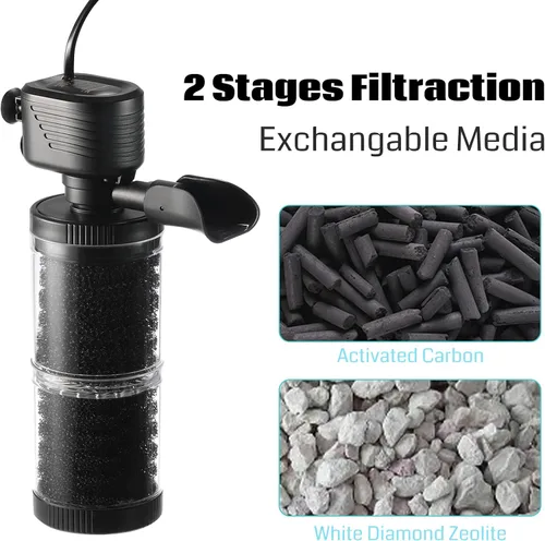 Vista 2 de Filtro de Acuario XpertMatic 15W de 2 Etapas 238 GPH (900L/h) para Tanque de Peces de Hasta 70 Galones, Filtro de Tanque Interno Sumergible y Bomba