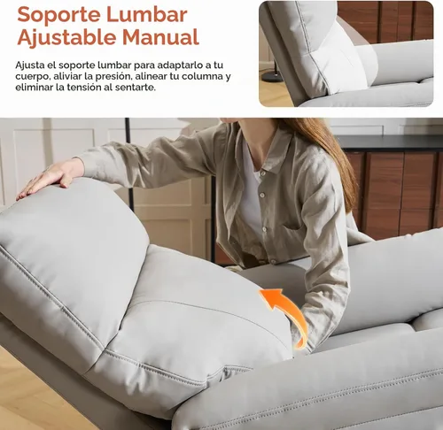 Vista 3 de Silla reclinable eléctrica con soporte lumbar ajustable, sillón reclinable giratorio con reposabrazos sobrerelleno, sillón reclinable para Gris