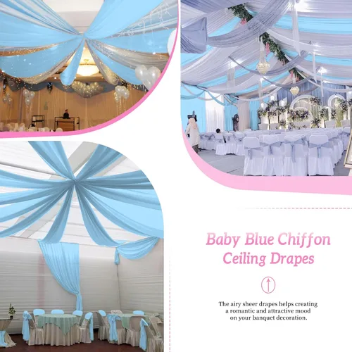 Vista 6 de 6 Paneles de Cortinas de Techo Azul Bebé para Boda, Cortinas de Techo de 5 pies x 30 pies, Tela de Cortina para Arco de Boda, Cortinas Transparentes
