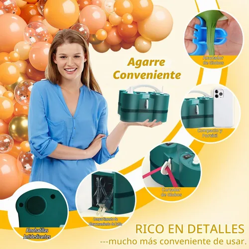 Vista 5 de Bomba de globos, bombas de globo eléctricas 3 en 1, soplador de globos con puertos de inflado triples para inflar globos de látex de 260q