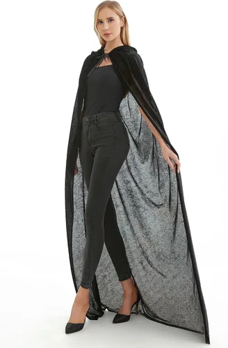 Vista 3 de Capa de disfraz unisex de Halloween para adultos, capa de vampiro con capucha de terciopelo para mujeres y hombres, vestido de fiesta de disfraces