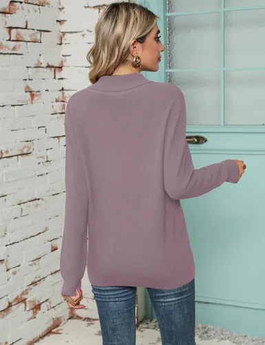 Vista 4 de Ivicoer Suéteres de punto con cuello en V y manga larga para mujer
