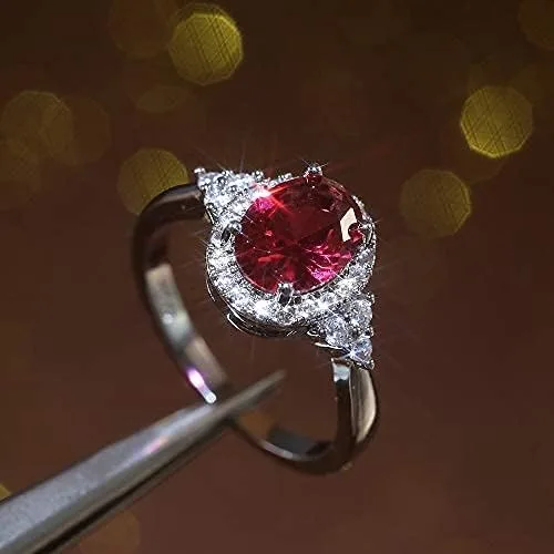 Vista 2 de Sdouefos Anillo de compromiso para mujer de plata de ley 925, con microincrustaciones de rubí oval, color rojo (6)