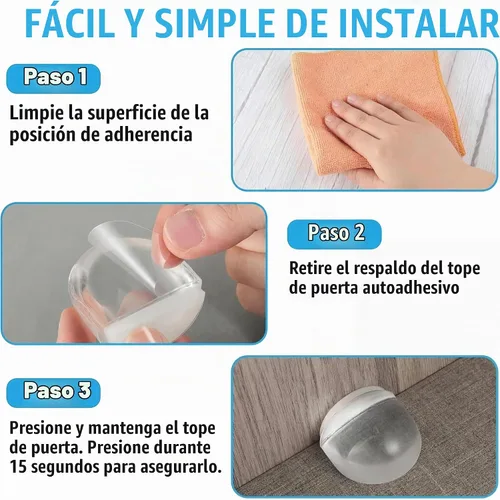 Vista 3 de Qunclay 4 Piezas Tope de Puerta para Piso Sin Taladro Tope de Puerta de Ducha Autoadhesivo Tope de Goma Protector de Pared Almohadillas de Acrílico