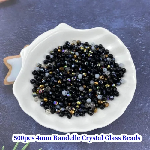 Vista 2 de 500 piezas de cuentas de cristal de vidrio facetado de 4 mm con agujero para pulseras, collares, aretes, joyería DIY, manualidades (Serie Negra)