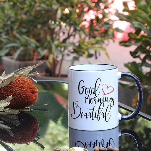 Vista 2 de Bonita taza de aniversario de boda con texto en inglés "Good Morning Good Morning" para mujer, regalo de cumpleaños novedoso para esposa, novia