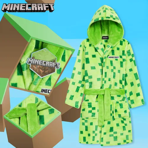 Vista 5 de Minecraft Bata para niños, bata de baño de forro polar esponjoso para niños y adolescentes