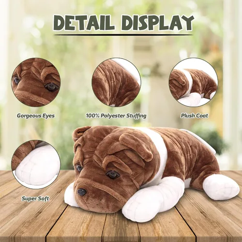Vista 4 de Plushland Juguetes de peluche realistas para cachorros, figuras de felpa navideñas para niños, bebés para jugar (Bulldog 10 pulgadas)
