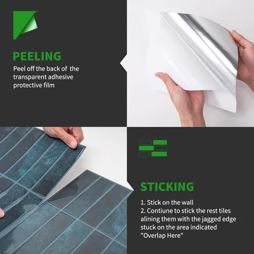 Vista 6 de LONGKING 10 hojas azules de despegar y pegar para pared de cocina, azulejos de pared contra salpicaduras de cocina, azulejos impermeables para baño