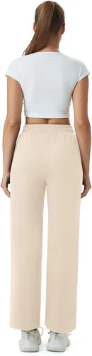 Vista 3 de keriffe Pijamas casuales para mujer, pantalones de yoga de pierna ancha, cintura alta, cordón ajustable, pantalones deportivos de entrenamiento