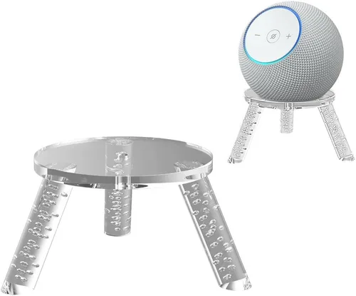Vista 8 de Soporte de escritorio para altavoz Echo Studio/Dot Max / Spot2024, trípode acrílico, elevador de altavoces de mesa, soporte de ahorro de espacio