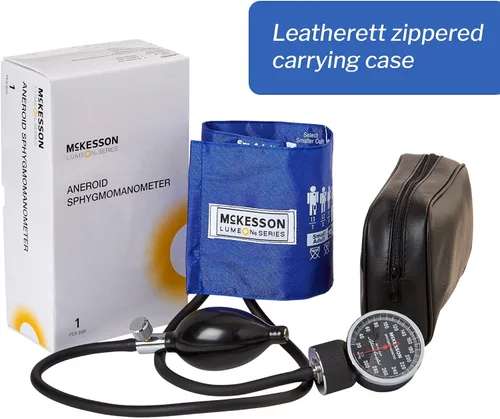 Vista 5 de McKesson Esfigmomanómetro aneroide – Monitor manual de presión arterial con estuche de transporte, puño 7.5-10.6 in, azul real, 1 unidad