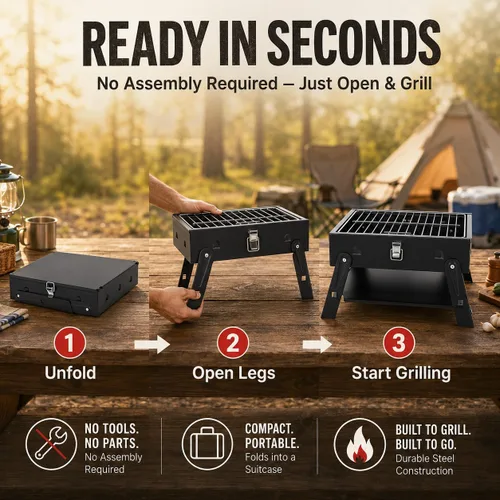 Vista 4 de Pequeña parrilla de carbón portátil para barbacoa: Mini parrillas plegables